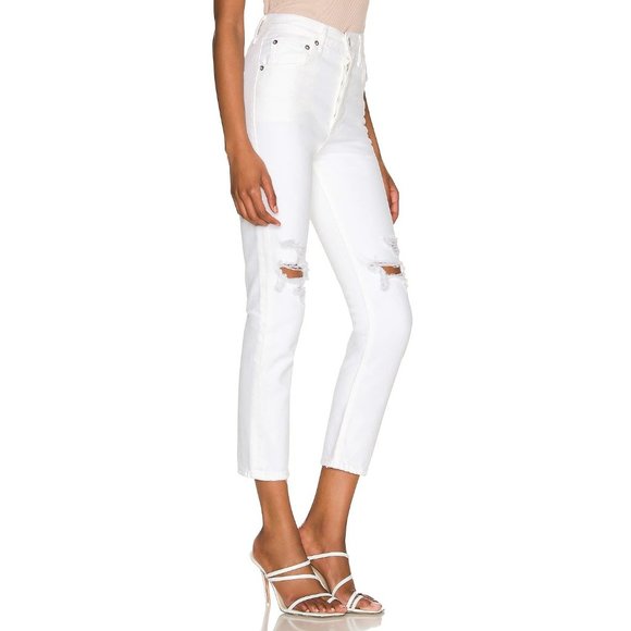 AGOLDE Riley High-Rise Distressed Tapered Jeans in Slant / White - NWT - Size 28 - Picture 7 of 7